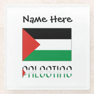 Palestine and Palestinian Flag with Your Name Glass Coaster