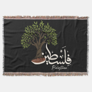 Palestine Arabic word with Palestinian Olive Tree  Throw Blanket