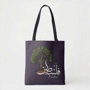 Palestine Arabic word with Palestinian Olive Tree Tote Bag