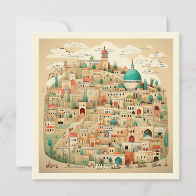 Palestine Cityscape Illustration Holiday Card (Front)