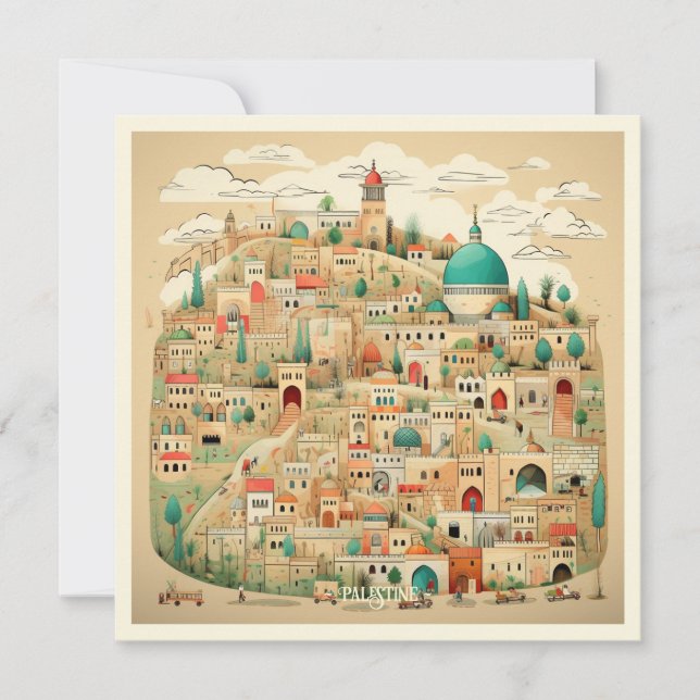 Palestine Cityscape Illustration Holiday Card (Front)