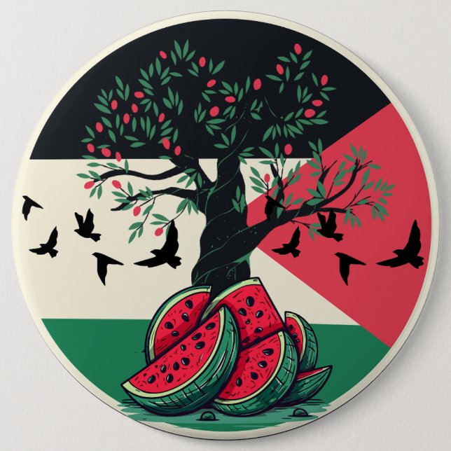 palestine culuture | palestine watermelon, olive t 6 inch round button (Front)