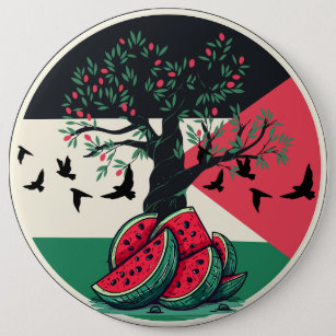palestine culuture   palestine watermelon, olive t 6 inch round button
