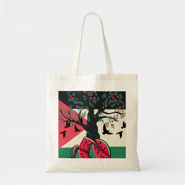 palestine culuture palestine watermelon olive tree tote bag (Front)