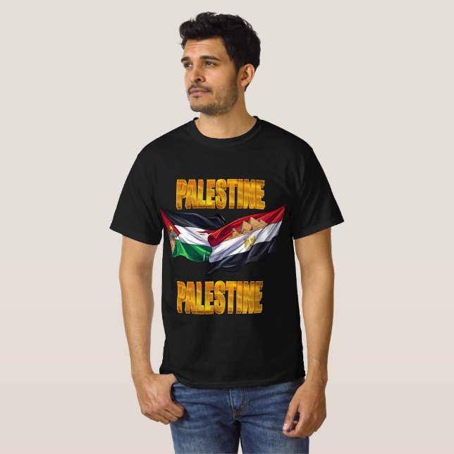 Palestine Egypt Flags Unity Gold Text T-Shirt (Front Full)