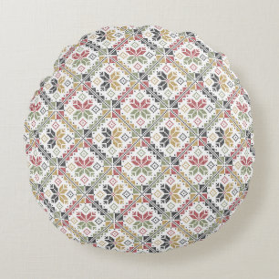 Palestine Embroidery Palestinian Tatreez Pattern12 Round Pillow