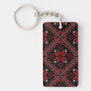 Palestine Embroidery Tatreez Pattern12 crm-red Keychain