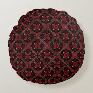 Palestine Embroidery Tatreez Pattern12 crm-red Round Pillow