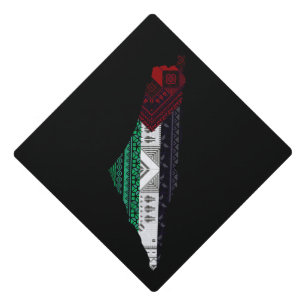 Palestine Embroidery tatreez Pattern flag map free Graduation Cap Topper