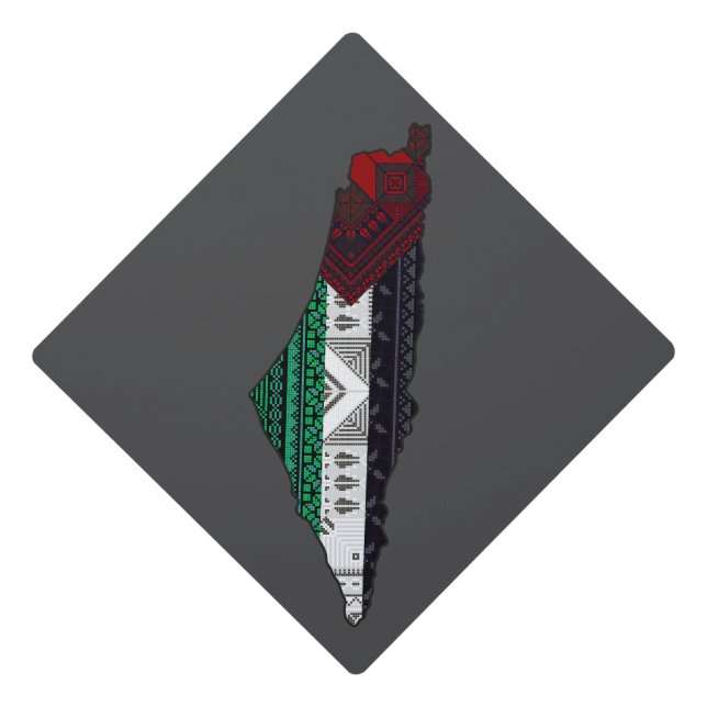 Palestine Embroidery tatreez Pattern flag map free Graduation Cap Topper (Front)
