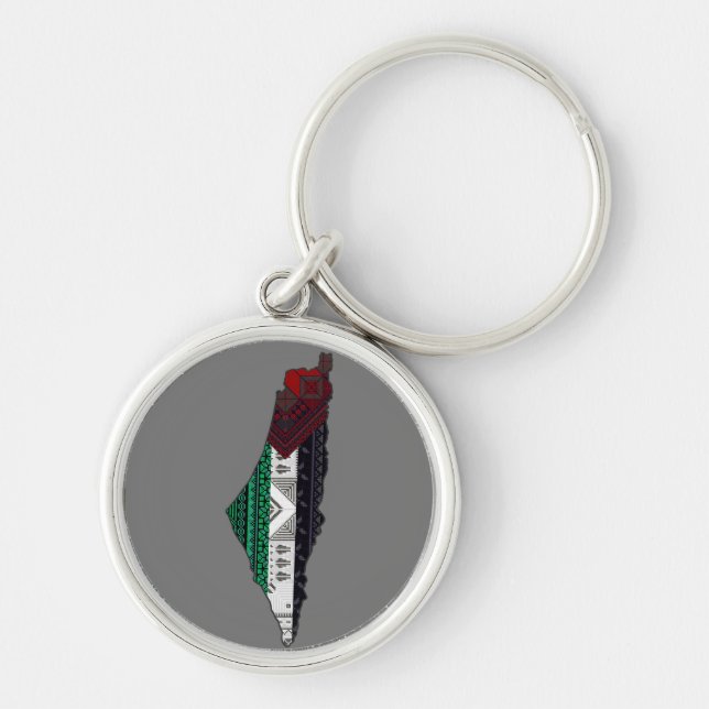 Palestine Embroidery tatreez Pattern flag map free Keychain (Front)