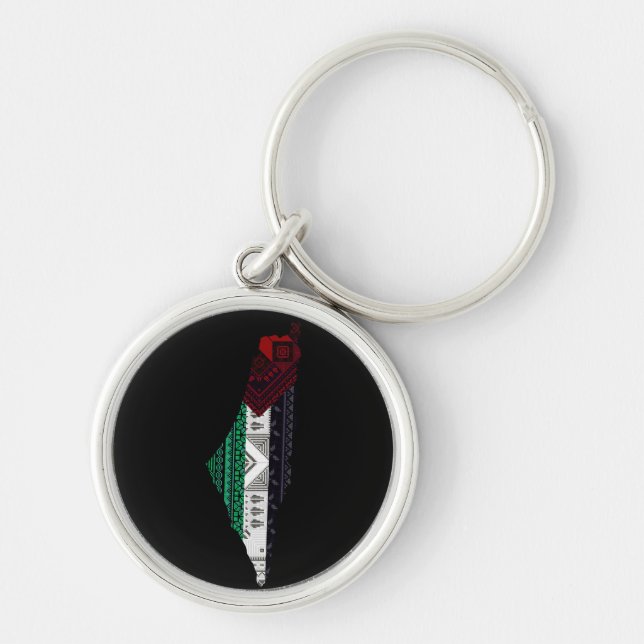 Palestine Embroidery tatreez Pattern flag map free Keychain (Front)