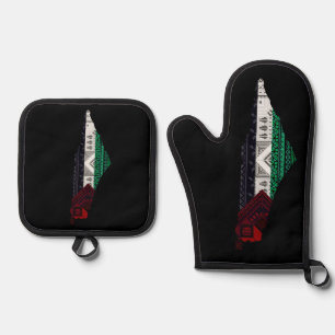 Palestine Embroidery tatreez Pattern flag map free Oven Mitt & Pot Holder Set