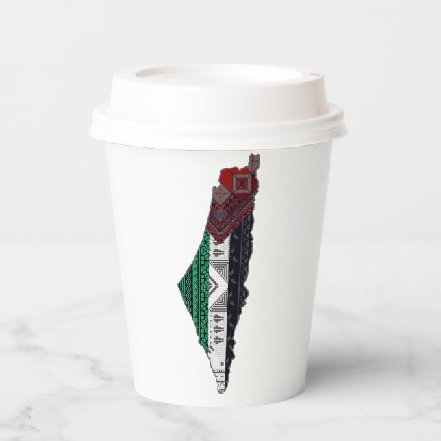 Palestine Embroidery tatreez Pattern flag map free Paper Cups (Front)