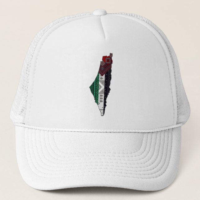 Palestine Embroidery tatreez Pattern flag map free Trucker Hat (Front)