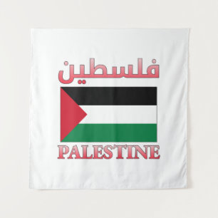 Palestine Flag فلسطين Arabic & English WordArt Tapestry