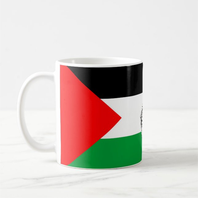  Palestine Flag and Map with Keffiyeg Pattern Coffee Mug (Left)