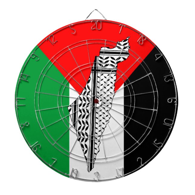  Palestine Flag and Map with Keffiyeg Pattern Dartboard (Front)
