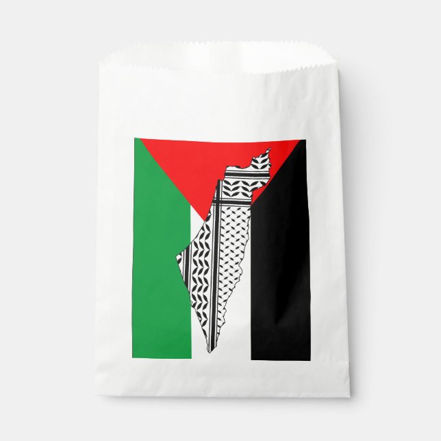 Palestine Flag and Map with Keffiyeg Pattern Favour Bag (Front)