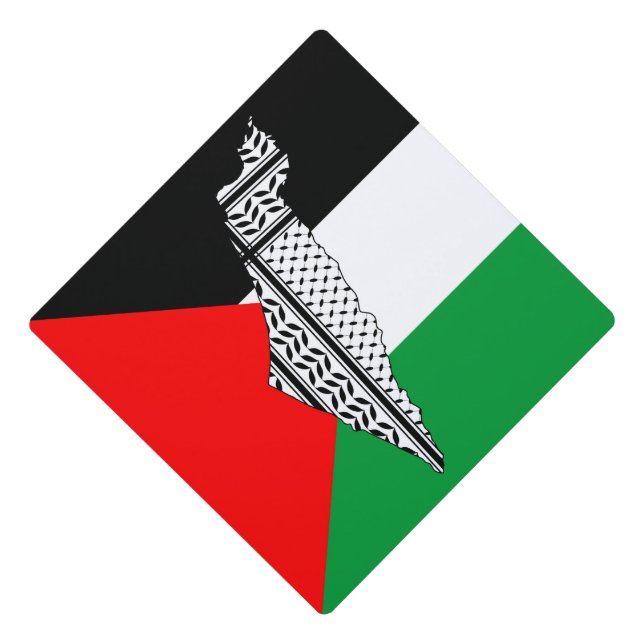 Palestine Flag and Map with Keffiyeg Pattern Graduation Cap Topper (Front)
