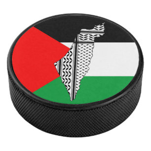 Palestine Flag and Map with Keffiyeg Pattern Hockey Puck