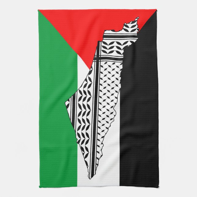  Palestine Flag and Map with Keffiyeg Pattern Kitchen Towel (Vertical)