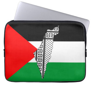Palestine Flag and Map with Keffiyeg Pattern Laptop Sleeve