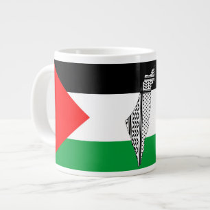  Palestine Flag and Map with Keffiyeg Pattern Large Coffee Mug