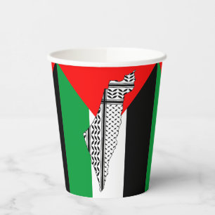 Palestine Flag and Map with Keffiyeg Pattern Paper Cups