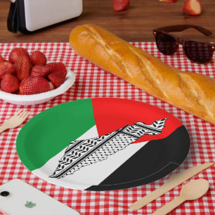 Palestine Flag and Map with Keffiyeg Pattern Paper Plate