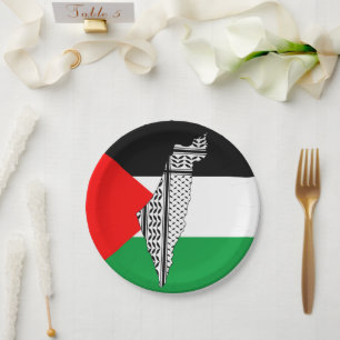  Palestine Flag and Map with Keffiyeg Pattern Paper Plate