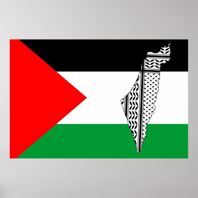 Palestine Flag and Map with Keffiyeg Pattern Poster (Front)
