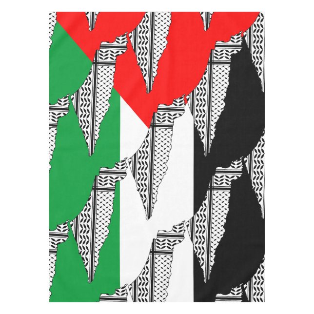 Palestine Flag and Map with Keffiyeg Pattern Tablecloth (Front)