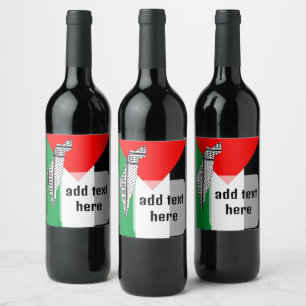  Palestine Flag and Map with Keffiyeg Pattern Wine Label