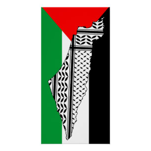 Palestine Flag and Map with Keffiyeg Traditional P Poster