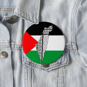 Palestine Flag and Map with Keffiyeh Pattern 4 Inch Round Button