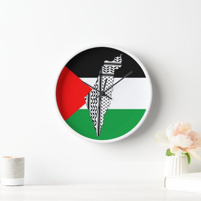 Palestine Flag and Map with Keffiyeh Pattern Clock (Home)