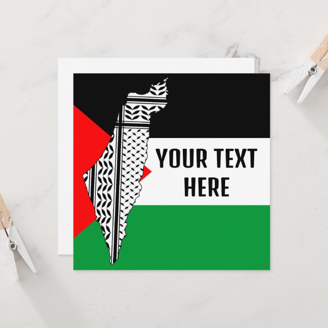 Palestine Flag and Map with Keffiyeh Pattern Invitation (Front/Back In Situ)