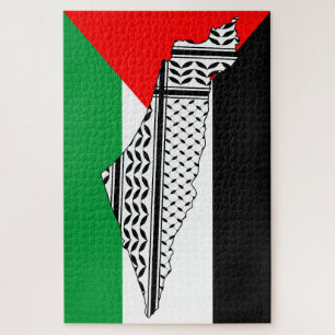 Palestine Flag and Map with Keffiyeh Pattern Jigsaw Puzzle