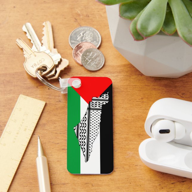 Palestine Flag and Map with Keffiyeh Pattern Keychain (Desk)
