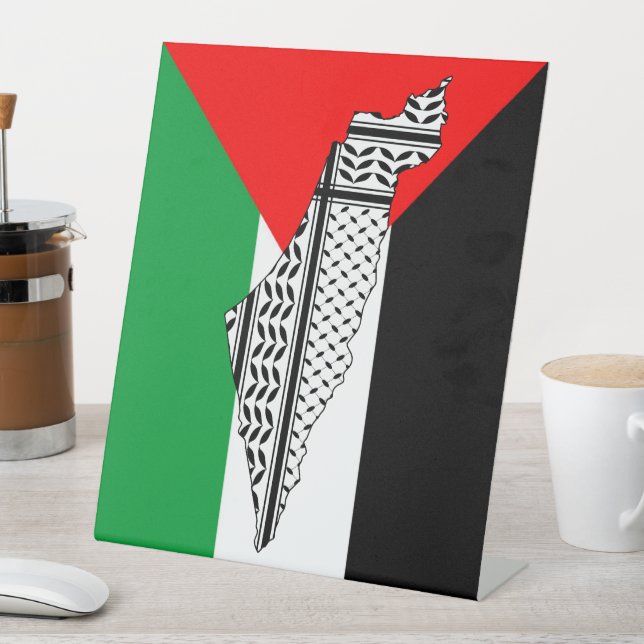 Palestine Flag and Map with Keffiyeh Pattern Pedestal Sign (In SItu)