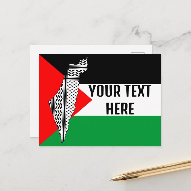 Palestine Flag and Map with Keffiyeh Pattern Postcard (Front/Back In Situ)
