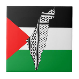 Palestine Flag and Map with Keffiyeh Pattern Tile
