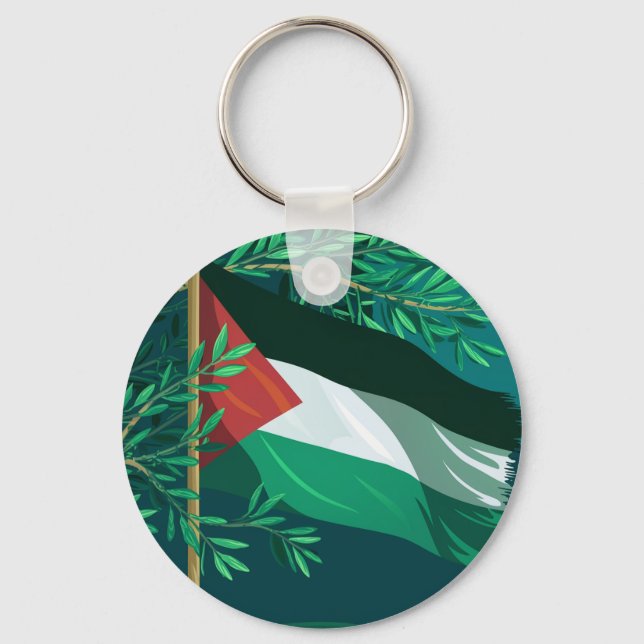 Palestine flag and olive tree keychain (Front)
