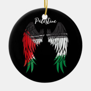 Palestine Flag Dad On Back Side Palestinian Angel Ceramic Ornament