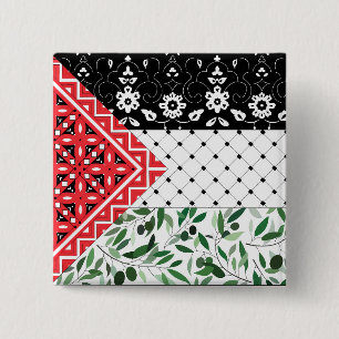 Palestine Flag Falastini Artwork Kuffiyeh Olives 2 Inch Square Button