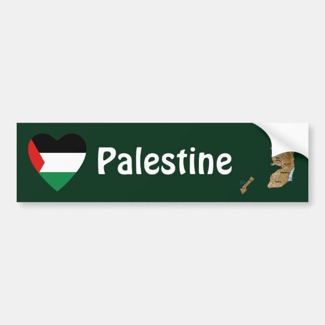 Palestine Flag Heart + Map Bumper Sticker (Front)