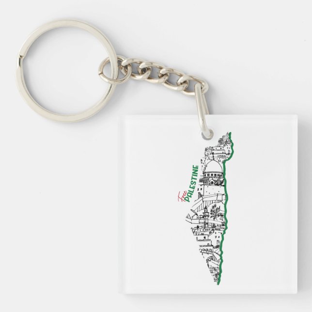 Palestine flag inside its map, Visit Palestine Keychain (Front)