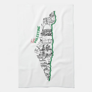 Palestine flag inside its map, Visit Palestine Kitchen Towel