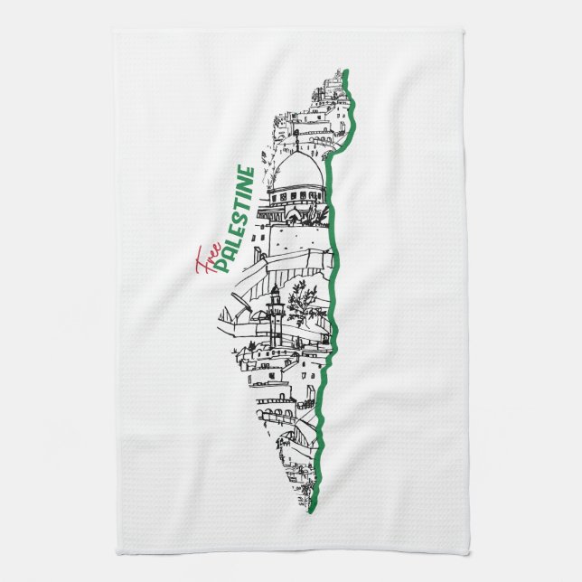 Palestine flag inside its map, Visit Palestine Kitchen Towel (Vertical)
